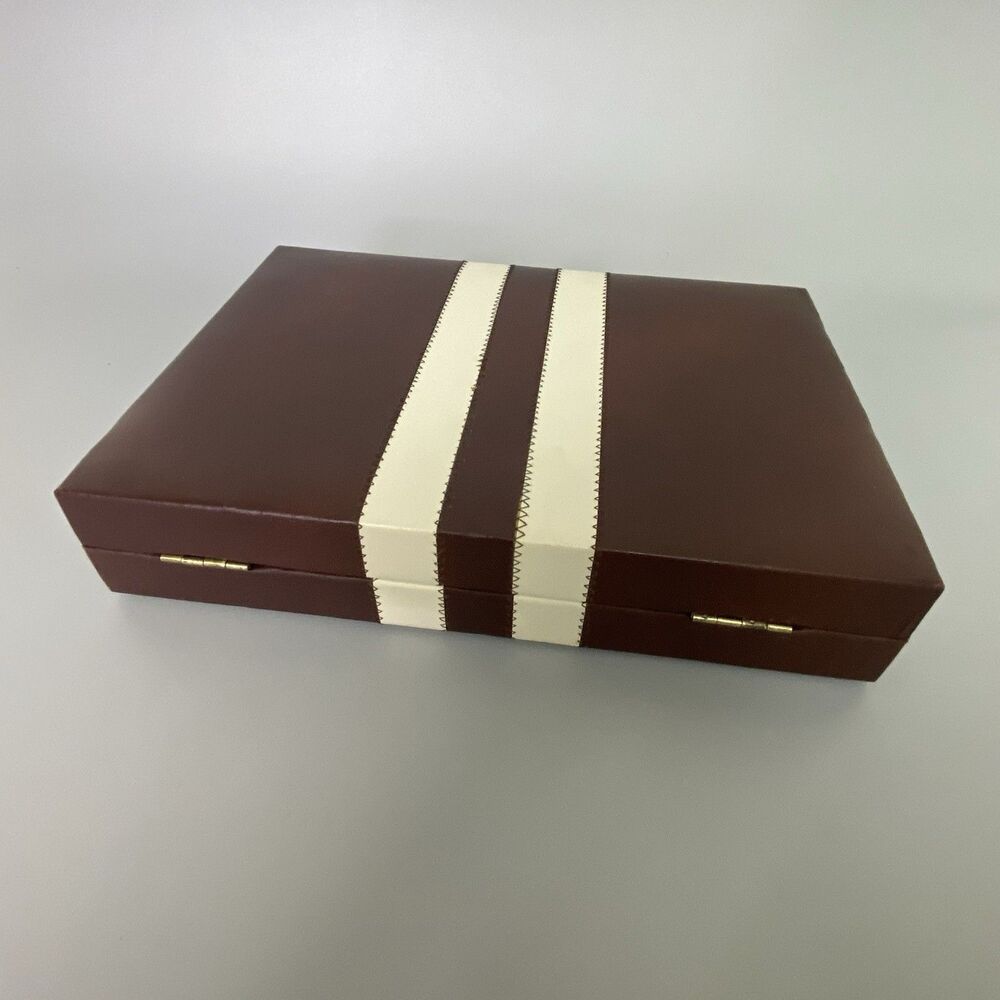 Vintage Backgammon Set Brown Travel Case Complete Dice Chips Folding Board New - Picture 13 of 13